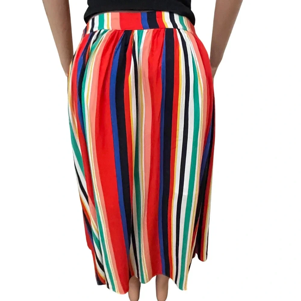 English‎ Factory Sz M rainbow striped maxi skirt, 100% Rayon, button front, boho